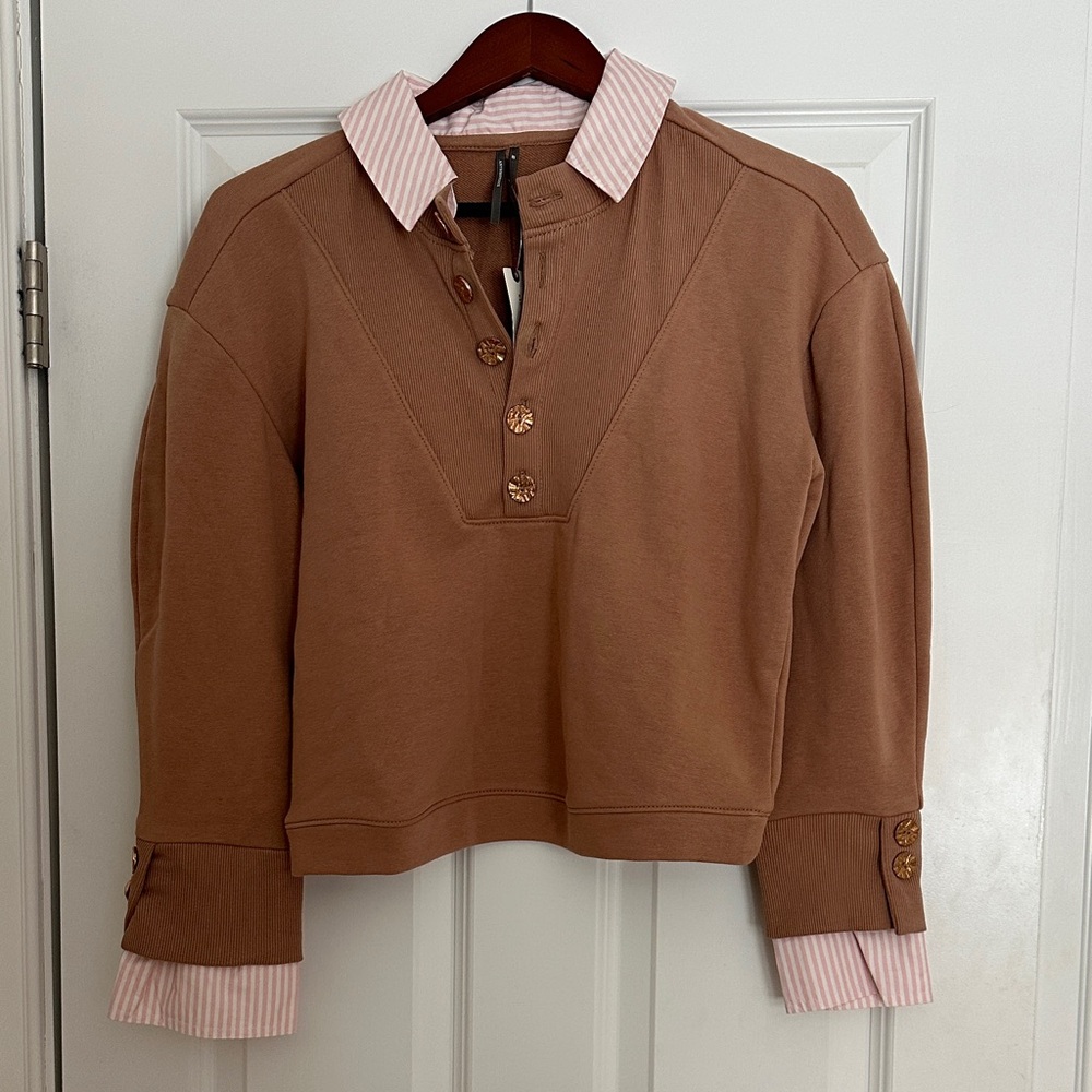 Brown Long-Sleeve Top with Pink Accents